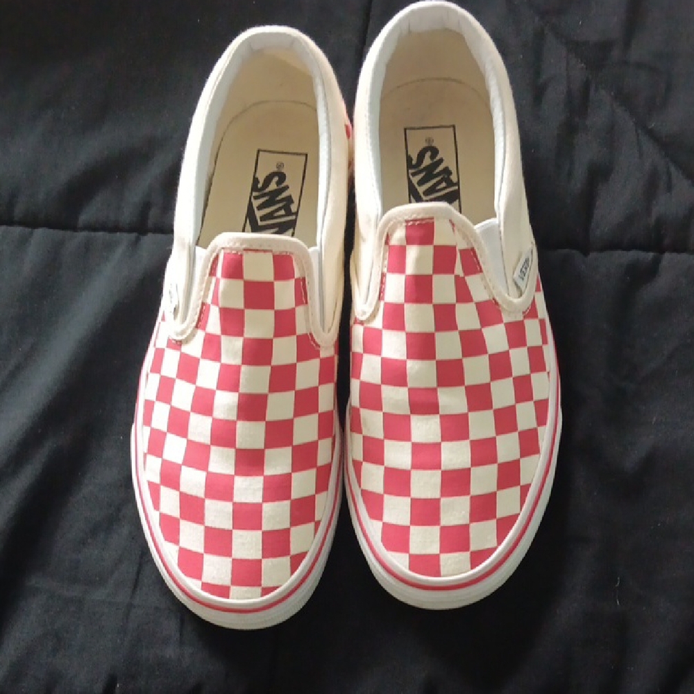 Vans Red and White Checkerboard Slip-On Sneakers